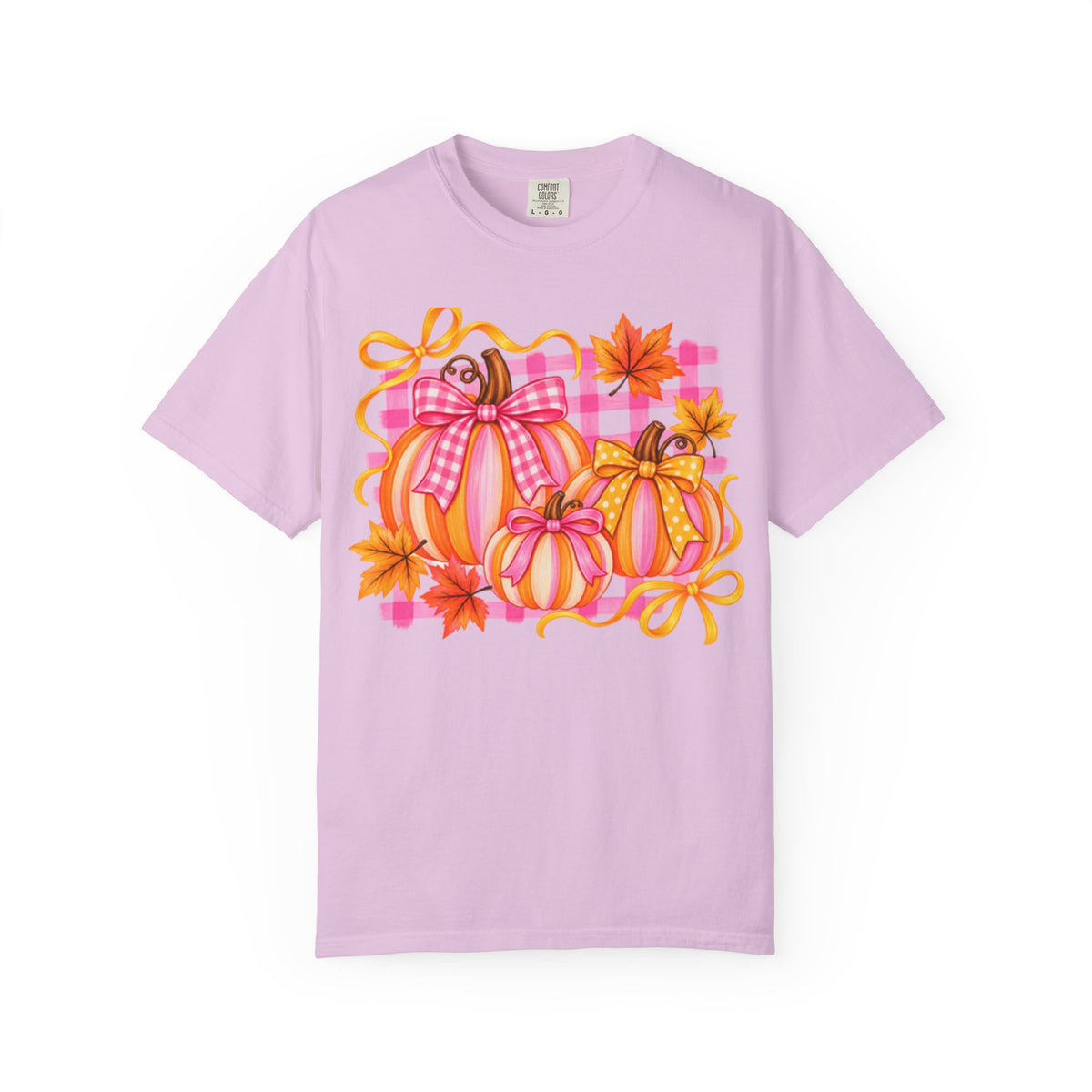 Pink Plaid Pumpkins T-shirt | Fall Pumpkin Trio, Gingham Bows