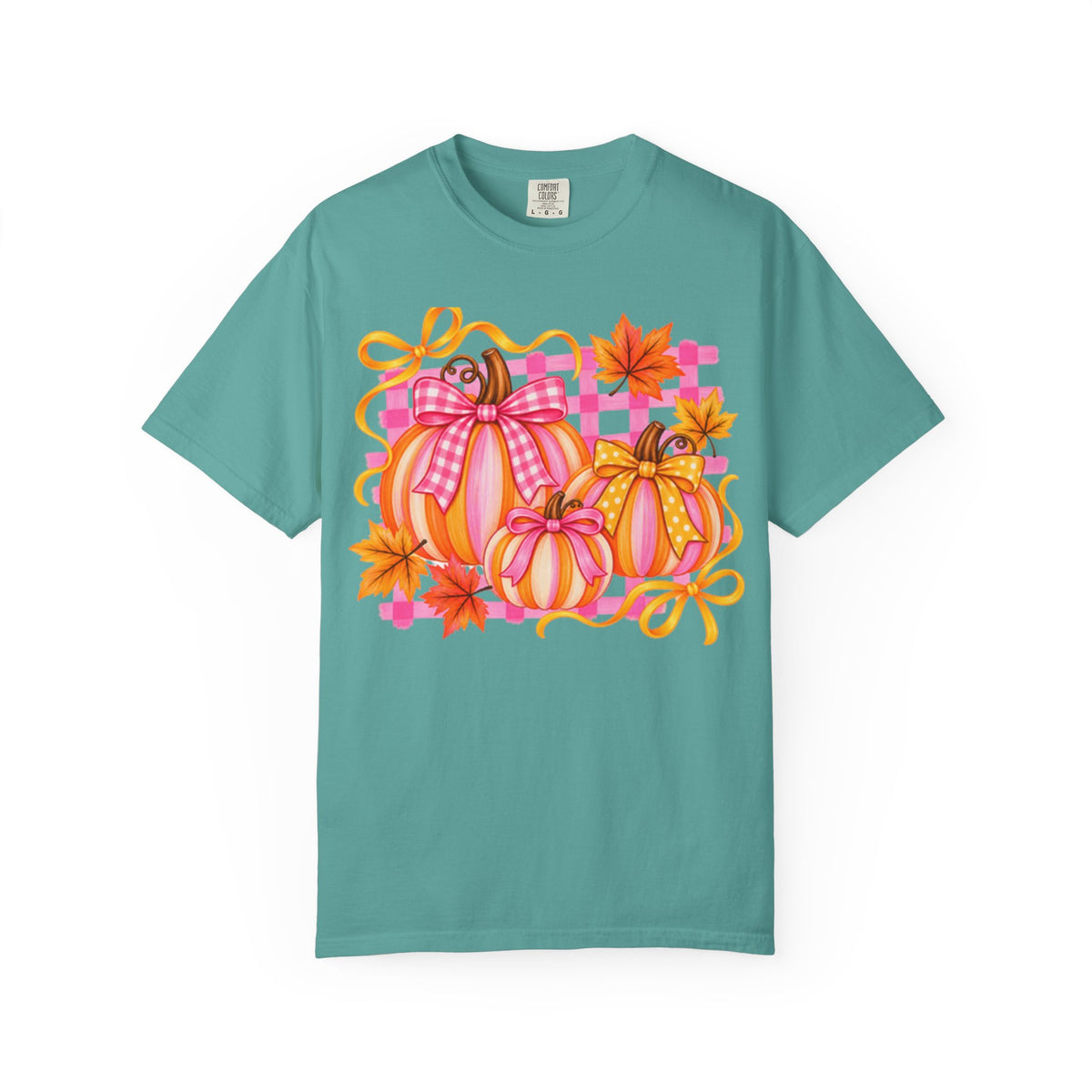 Pink Plaid Pumpkins T-shirt | Fall Pumpkin Trio, Gingham Bows