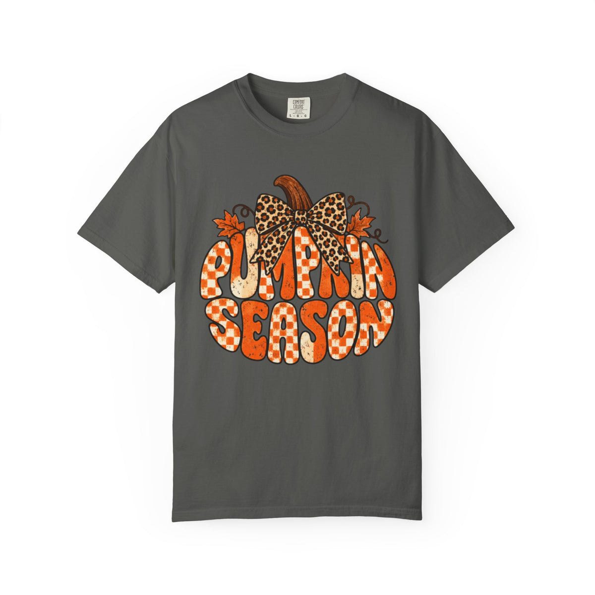 Pumpkin Season T-Shirt — Retro Pumpkin Graphic with Leopard Bow
