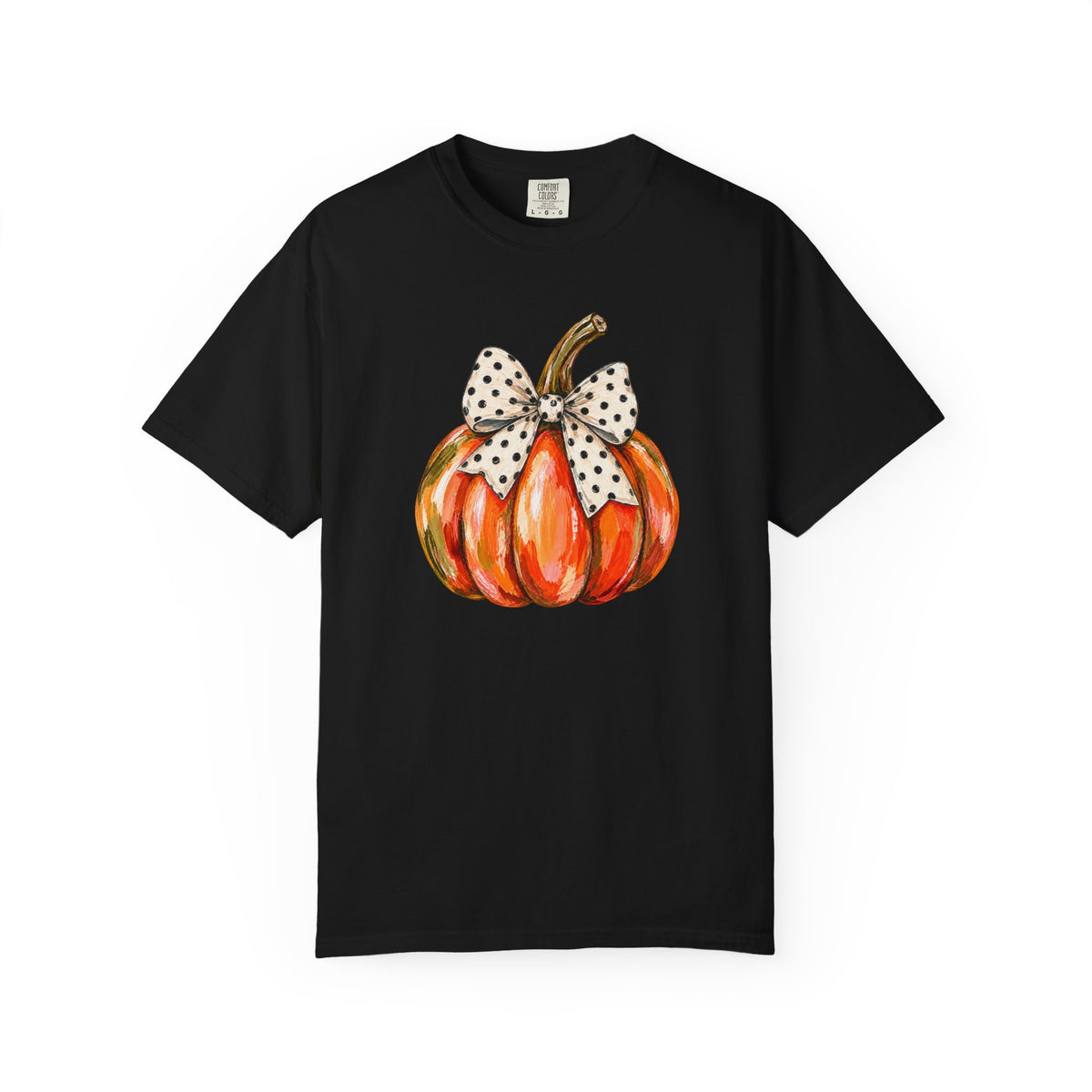 Pumpkin with Polka Dot Bow T-Shirt — Cute Fall Pumpkin Tee