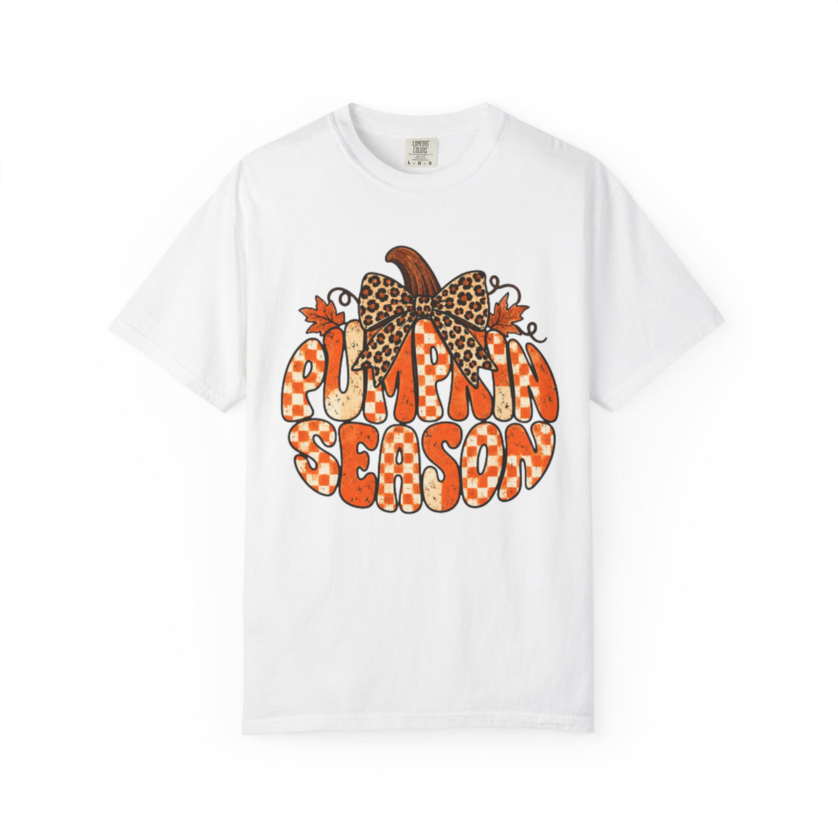 Pumpkin Season T-Shirt — Retro Pumpkin Graphic with Leopard Bow