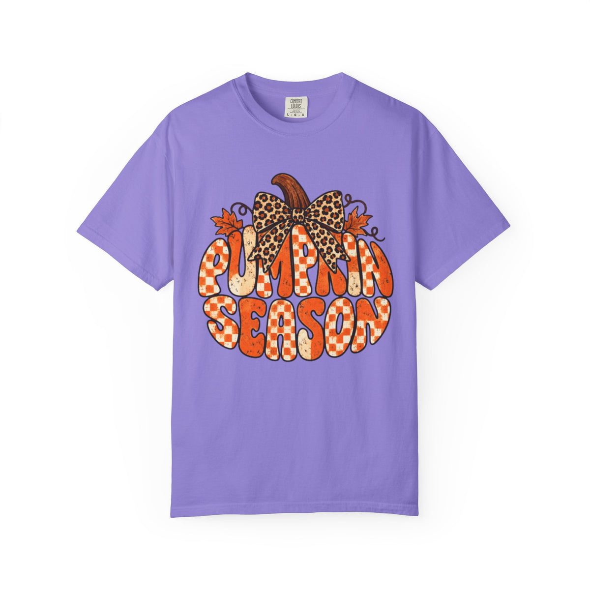 Pumpkin Season T-Shirt — Retro Pumpkin Graphic with Leopard Bow