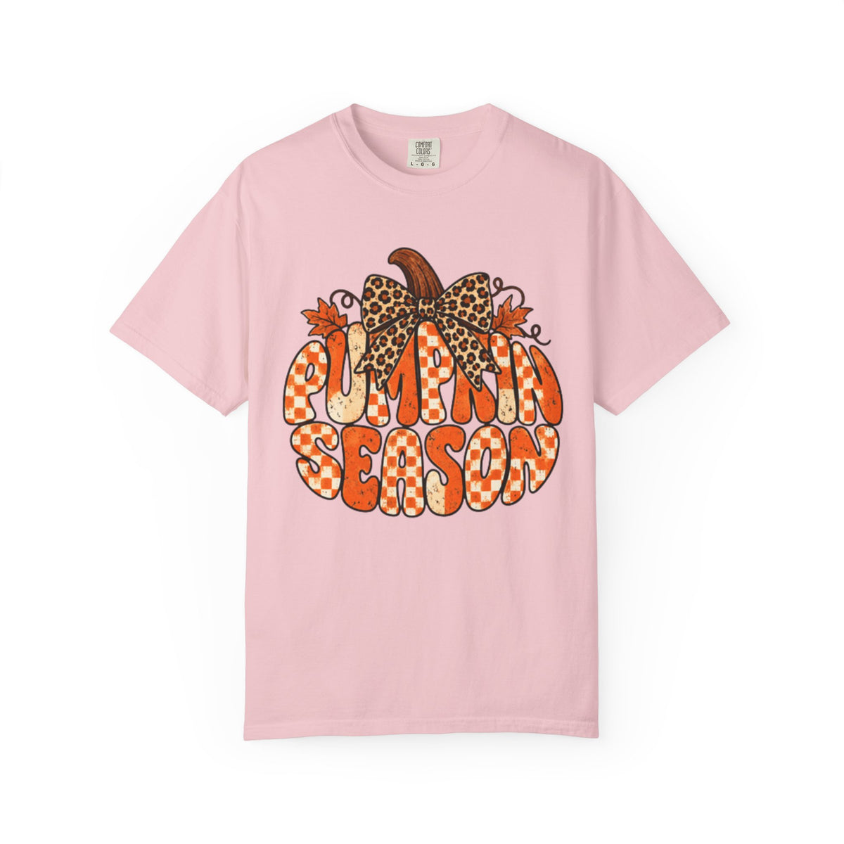 Pumpkin Season T-Shirt — Retro Pumpkin Graphic with Leopard Bow