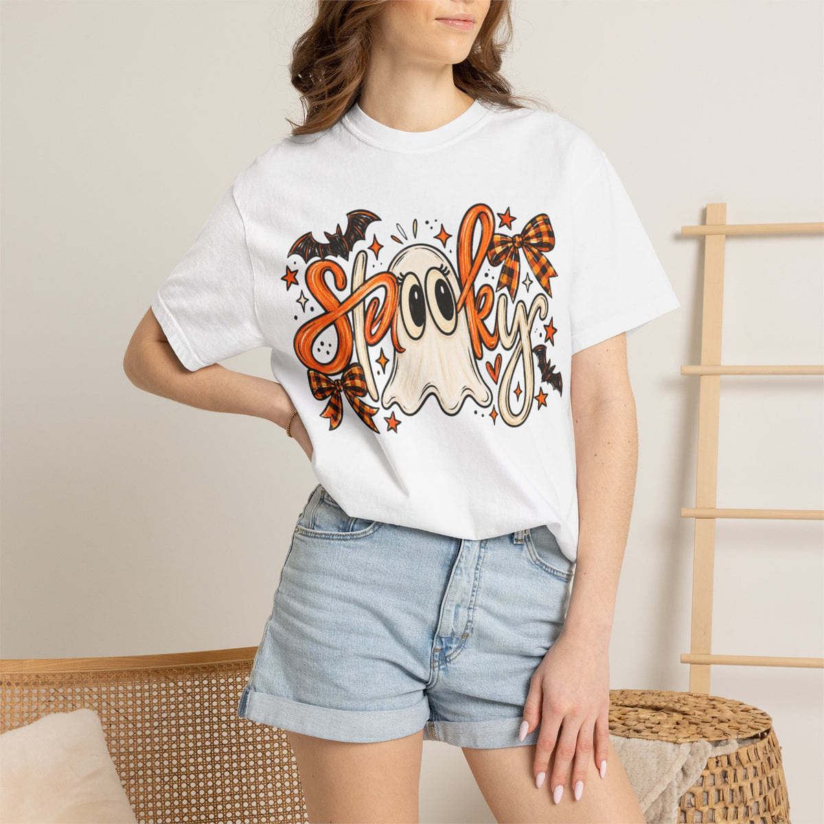 Spooky Ghost Tee | Halloween Ghosts, Bats & Plaid Bows T-Shirt