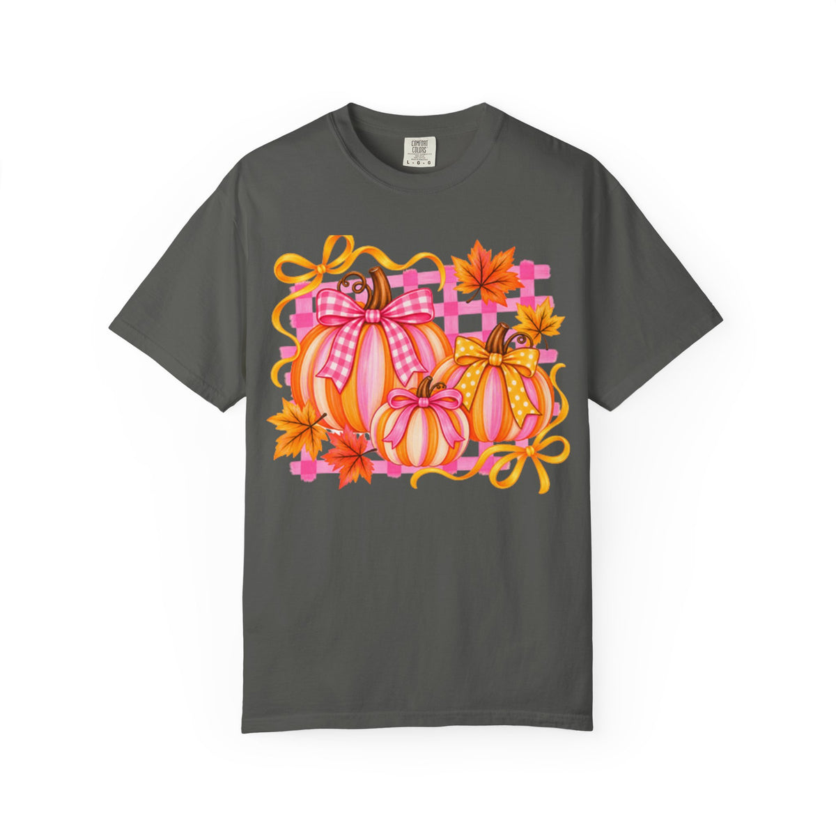 Pink Plaid Pumpkins T-shirt | Fall Pumpkin Trio, Gingham Bows