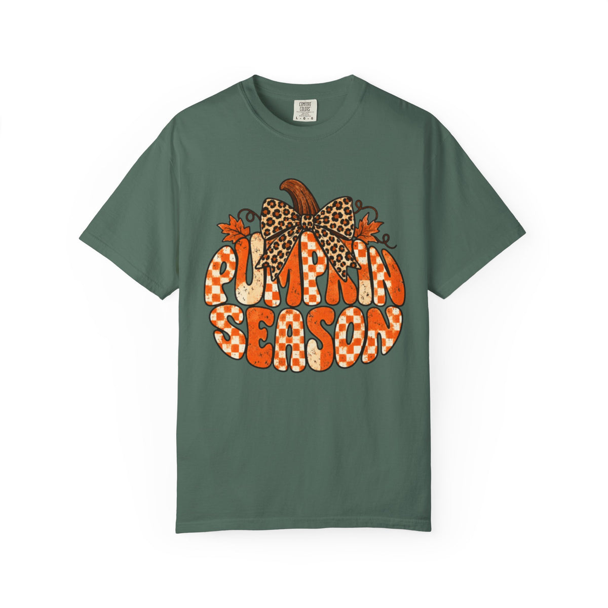 Pumpkin Season T-Shirt — Retro Pumpkin Graphic with Leopard Bow