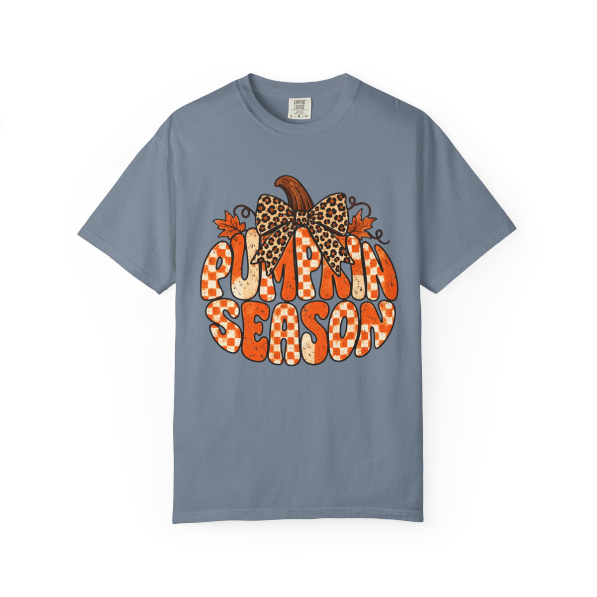 Pumpkin Season T-Shirt — Retro Pumpkin Graphic with Leopard Bow