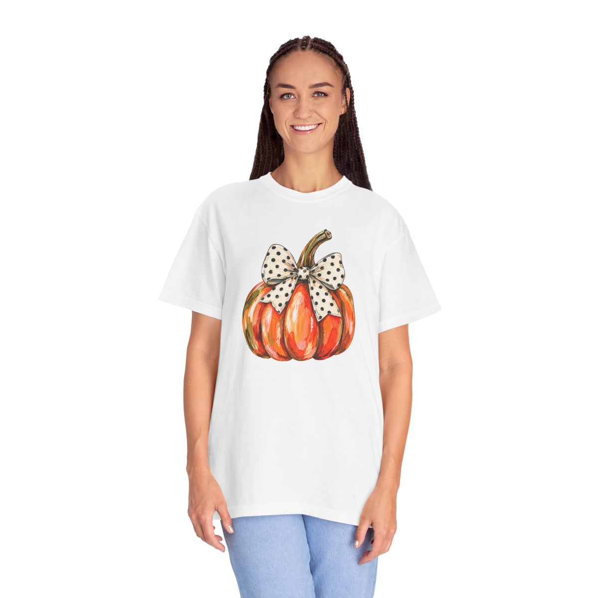 Pumpkin with Polka Dot Bow T-Shirt — Cute Fall Pumpkin Tee