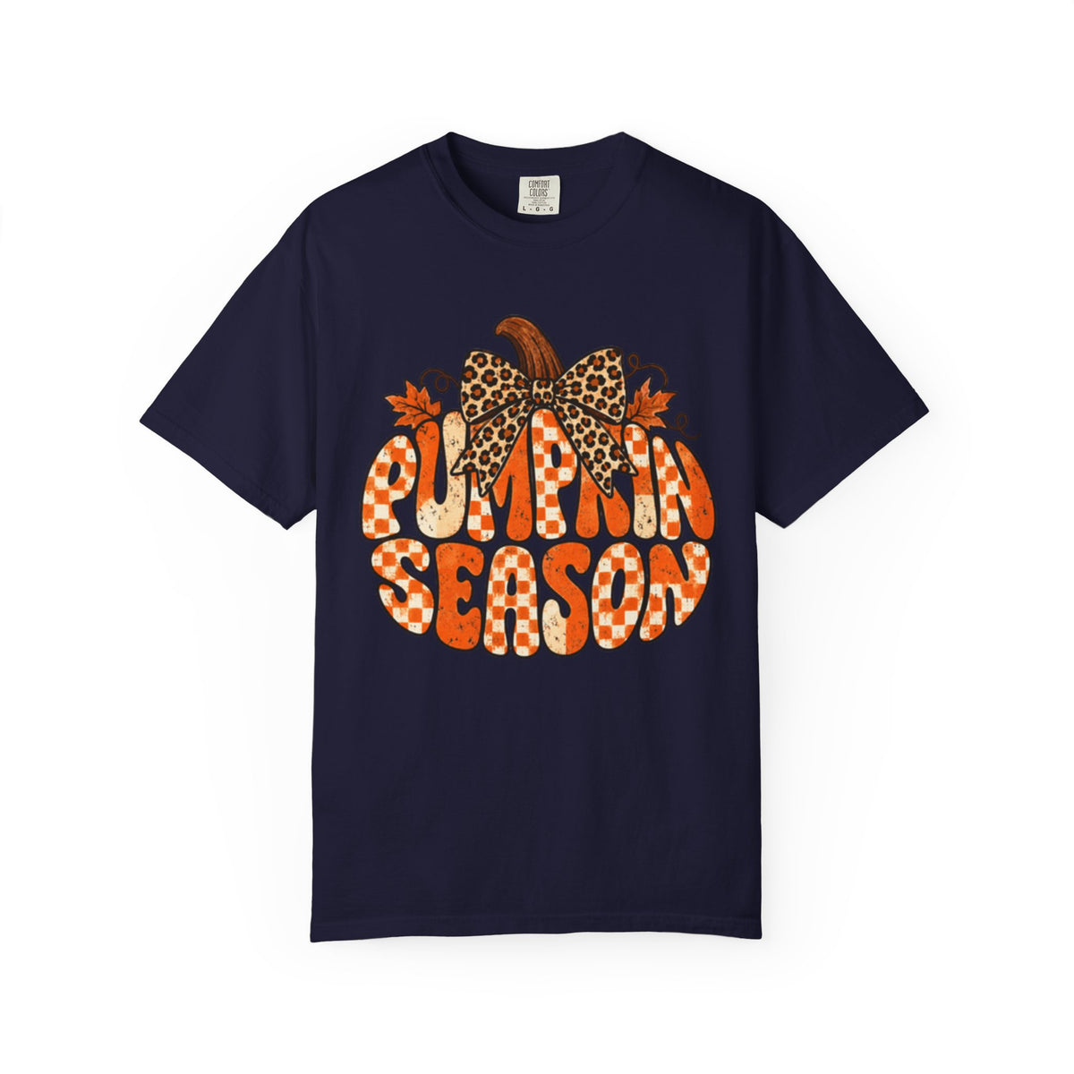 Pumpkin Season T-Shirt — Retro Pumpkin Graphic with Leopard Bow