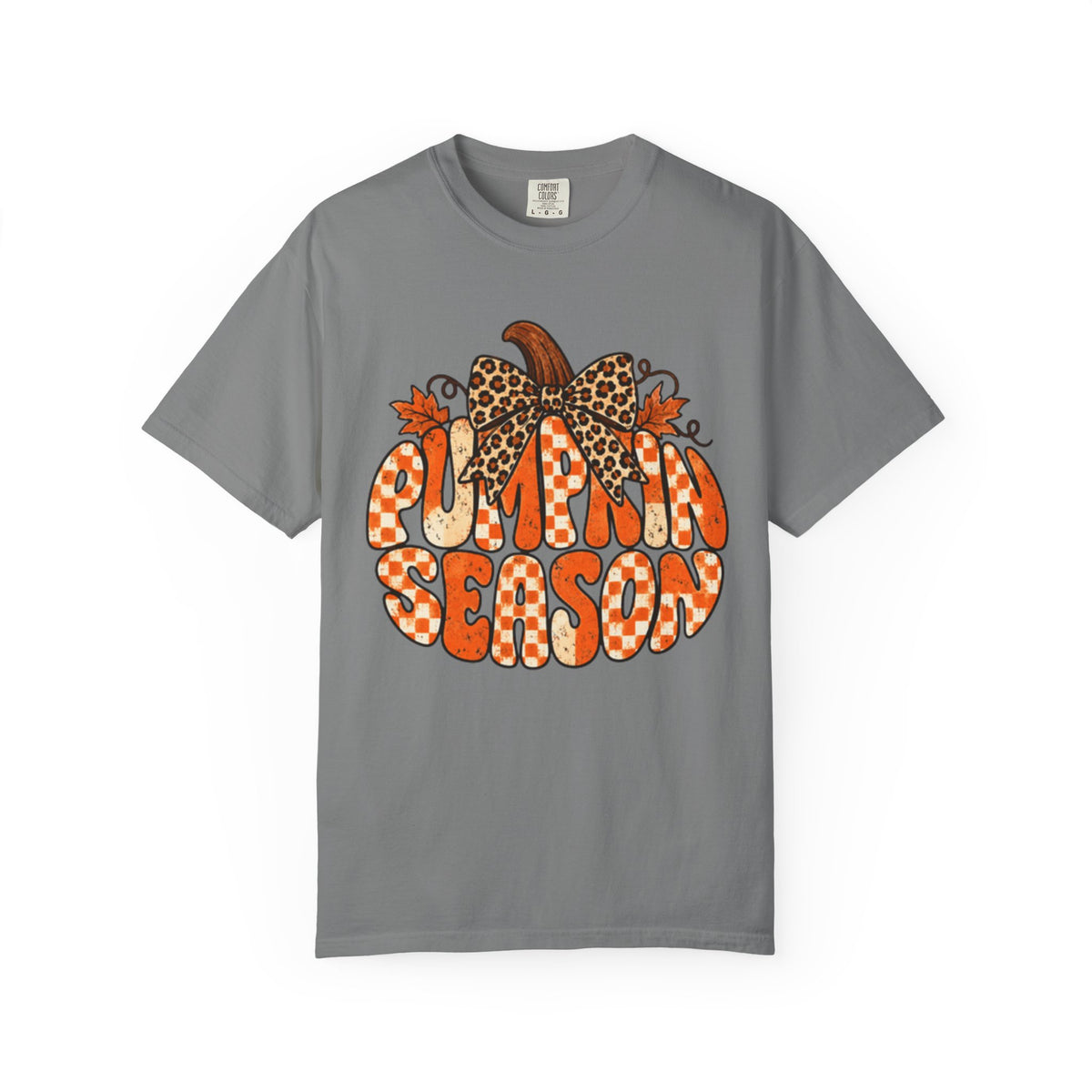 Pumpkin Season T-Shirt — Retro Pumpkin Graphic with Leopard Bow