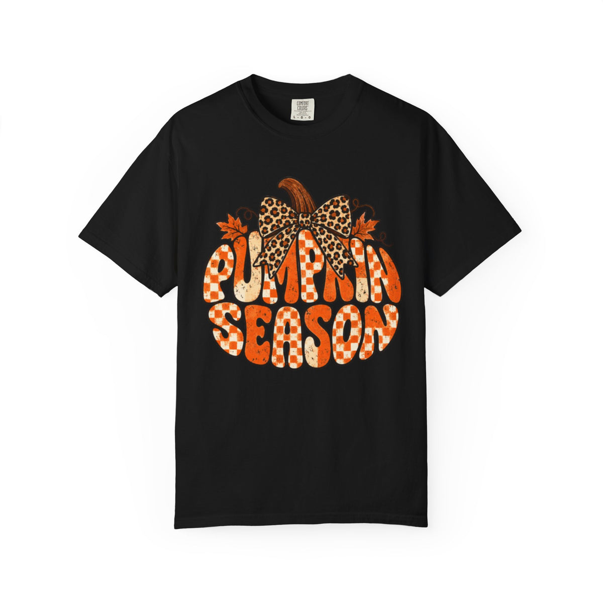 Pumpkin Season T-Shirt — Retro Pumpkin Graphic with Leopard Bow