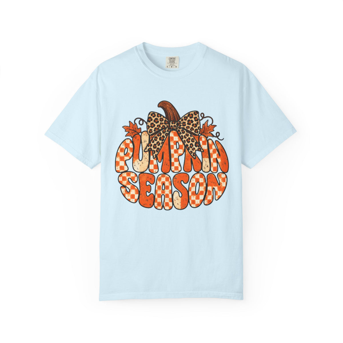 Pumpkin Season T-Shirt — Retro Pumpkin Graphic with Leopard Bow