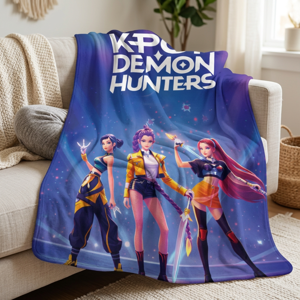 KPOP Demon Hunters Sherpa Fleece Blanket | Anime-Style Band Artwork