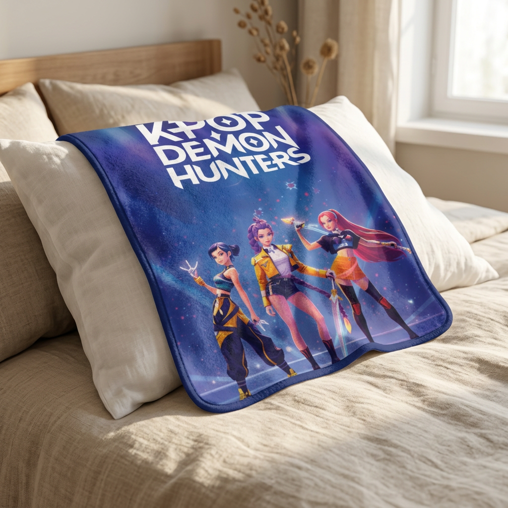 KPOP Demon Hunters Sherpa Fleece Blanket | Anime-Style Band Artwork