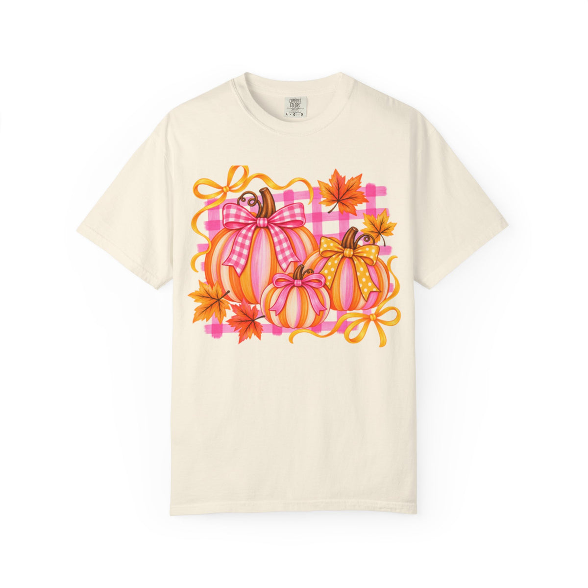 Pink Plaid Pumpkins T-shirt | Fall Pumpkin Trio, Gingham Bows
