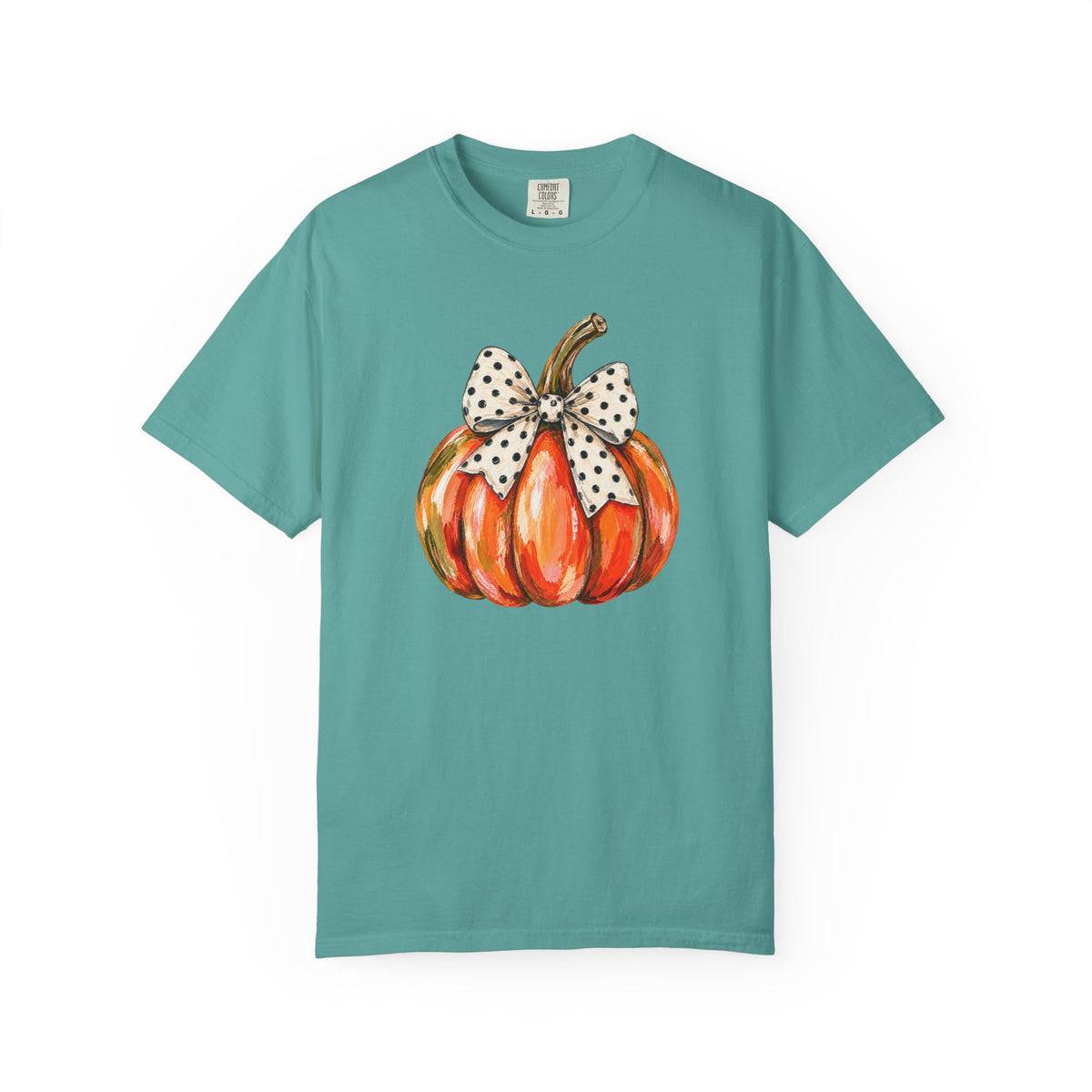 Pumpkin with Polka Dot Bow T-Shirt — Cute Fall Pumpkin Tee