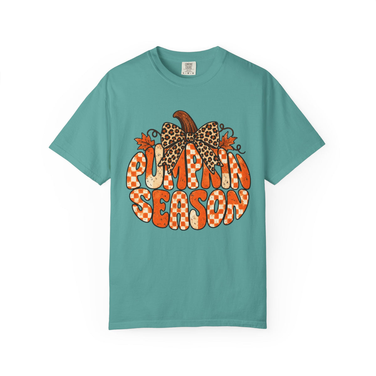 Pumpkin Season T-Shirt — Retro Pumpkin Graphic with Leopard Bow