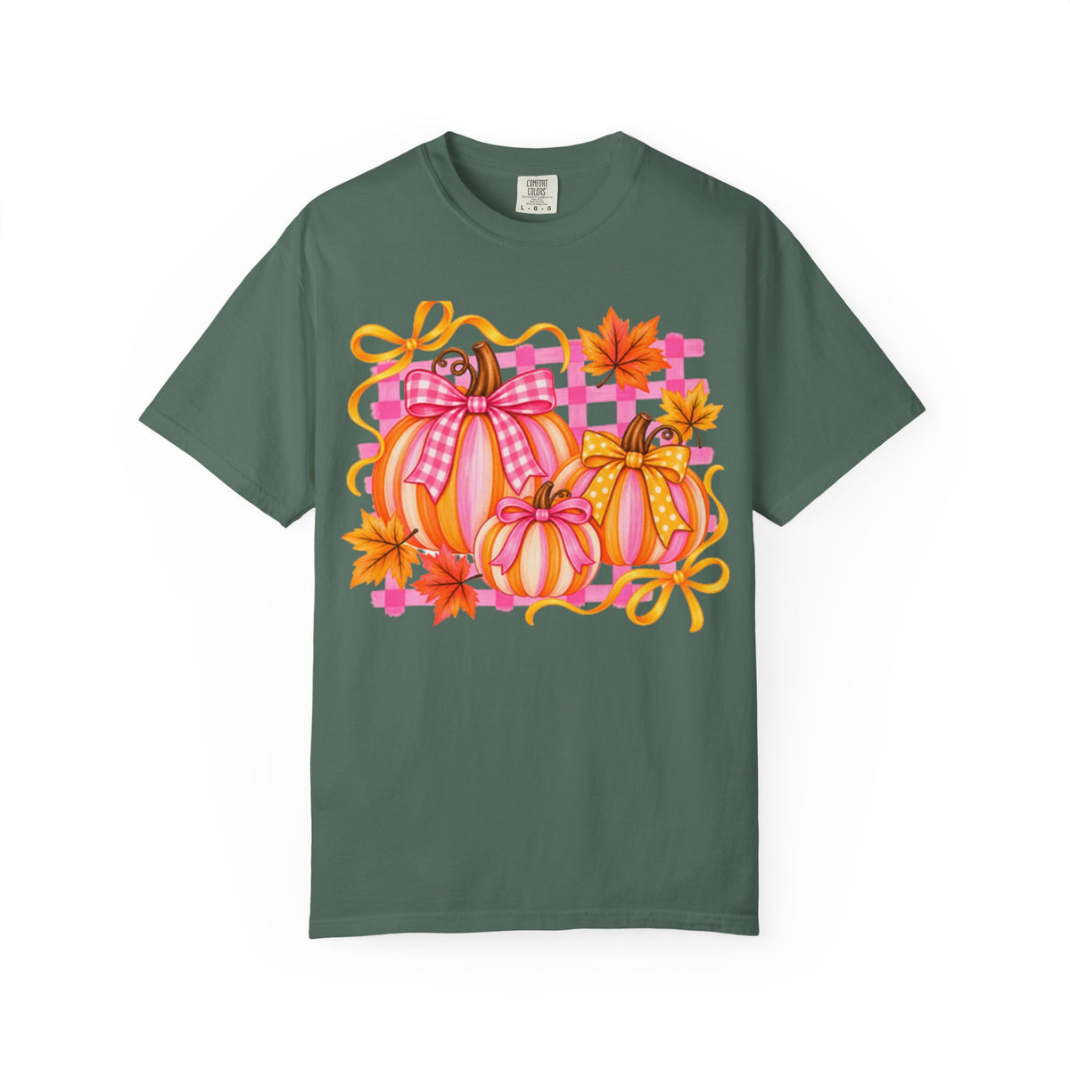 Pink Plaid Pumpkins T-shirt | Fall Pumpkin Trio, Gingham Bows