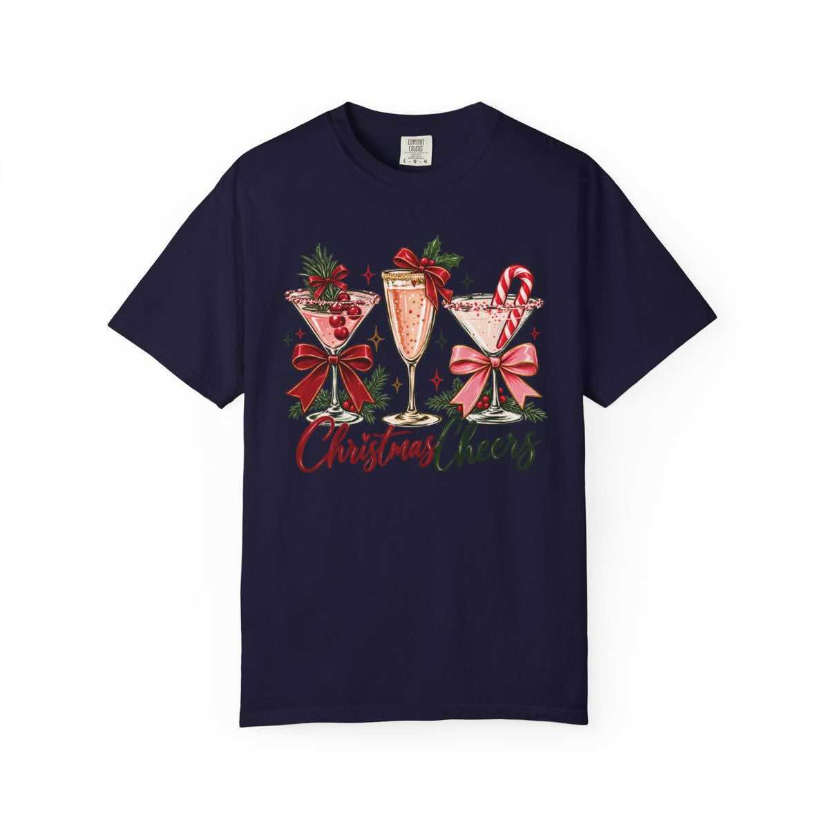 Christmas Cheers cocktail glasses T-Shirt | holiday cocktail design