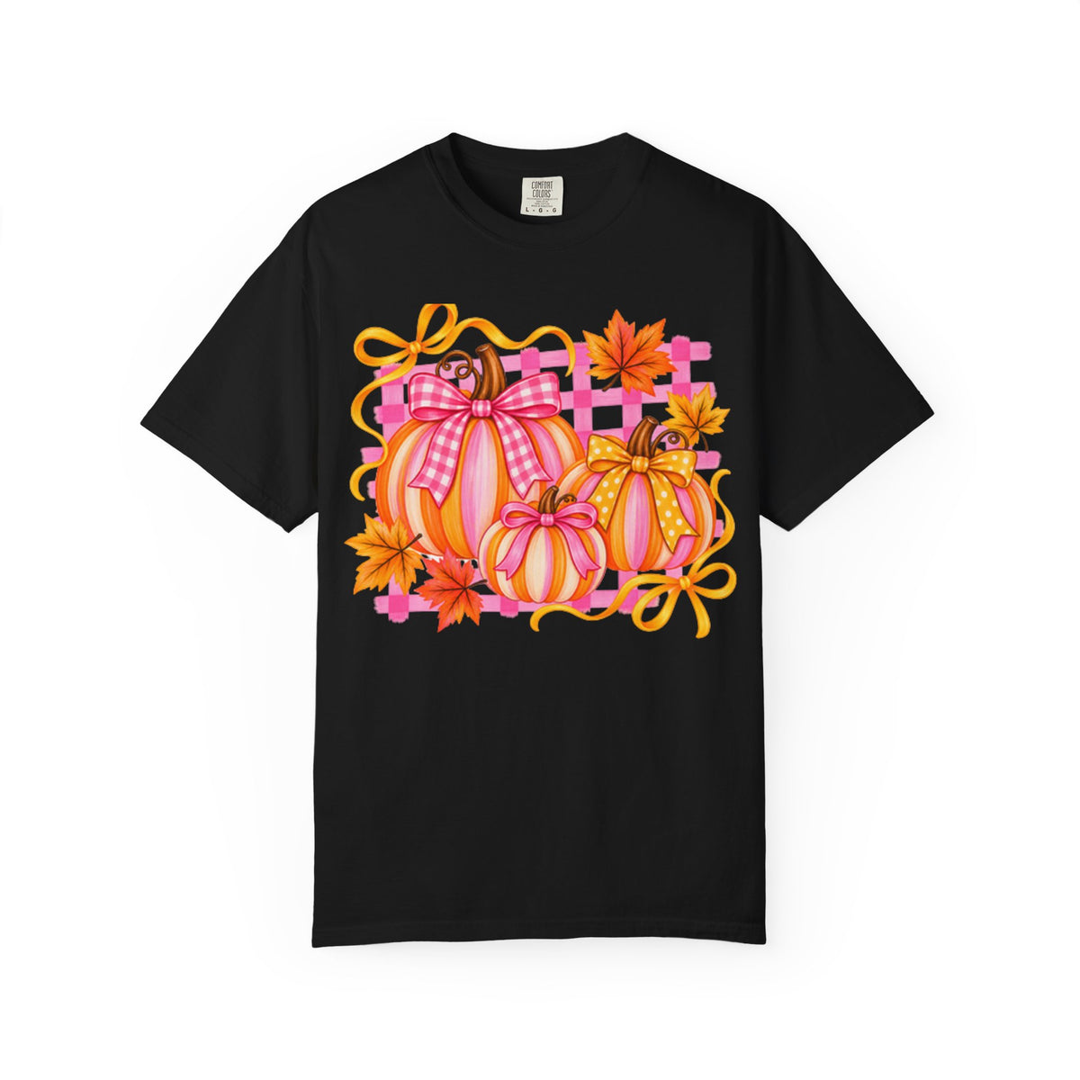 Pink Plaid Pumpkins T-shirt | Fall Pumpkin Trio, Gingham Bows