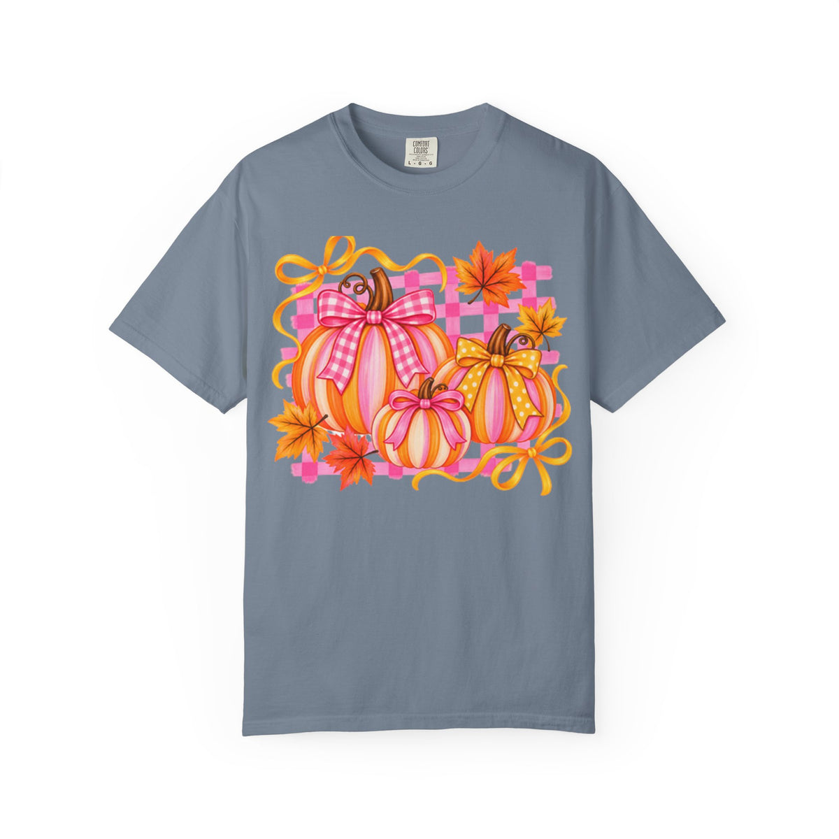 Pink Plaid Pumpkins T-shirt | Fall Pumpkin Trio, Gingham Bows