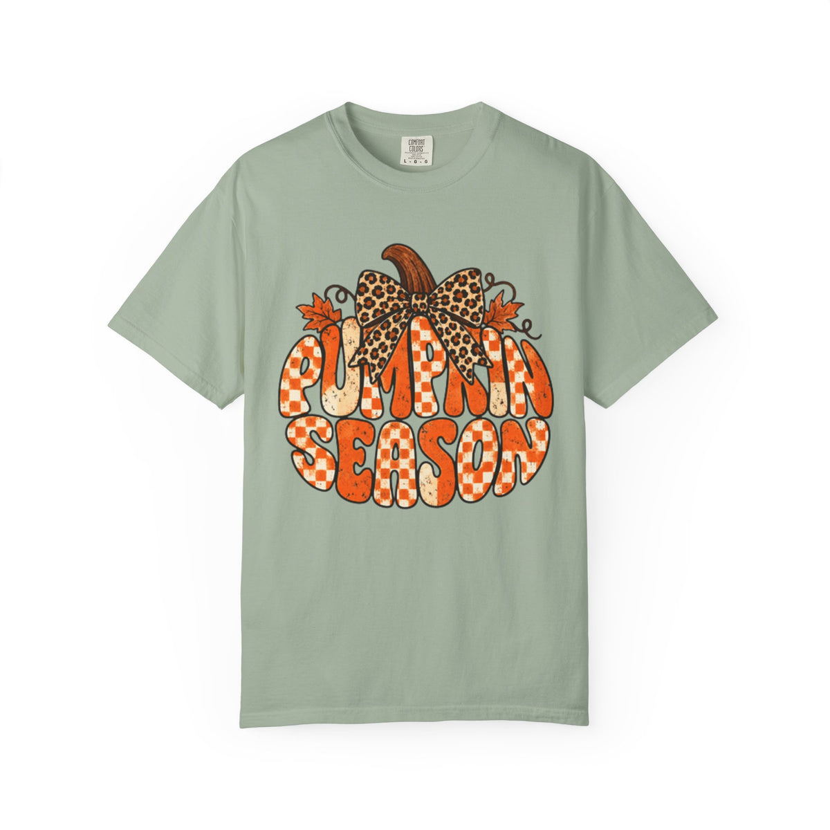 Pumpkin Season T-Shirt — Retro Pumpkin Graphic with Leopard Bow