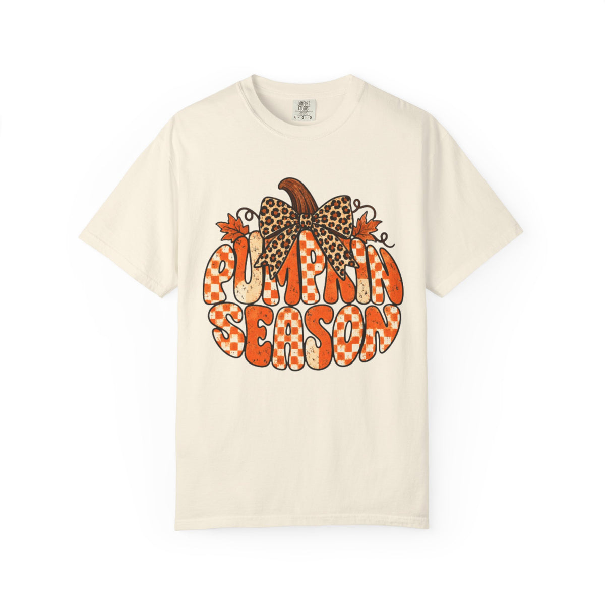 Pumpkin Season T-Shirt — Retro Pumpkin Graphic with Leopard Bow
