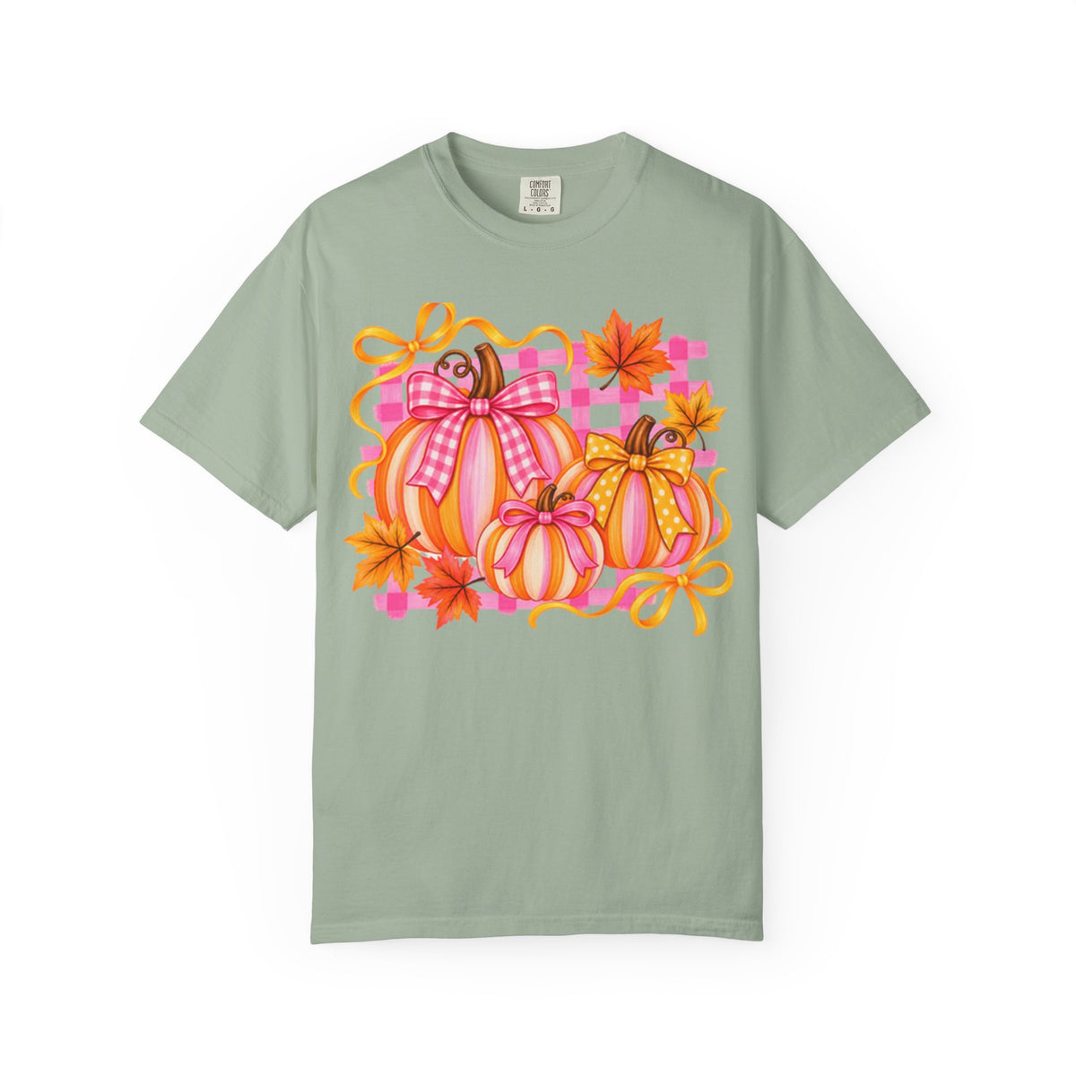 Pink Plaid Pumpkins T-shirt | Fall Pumpkin Trio, Gingham Bows