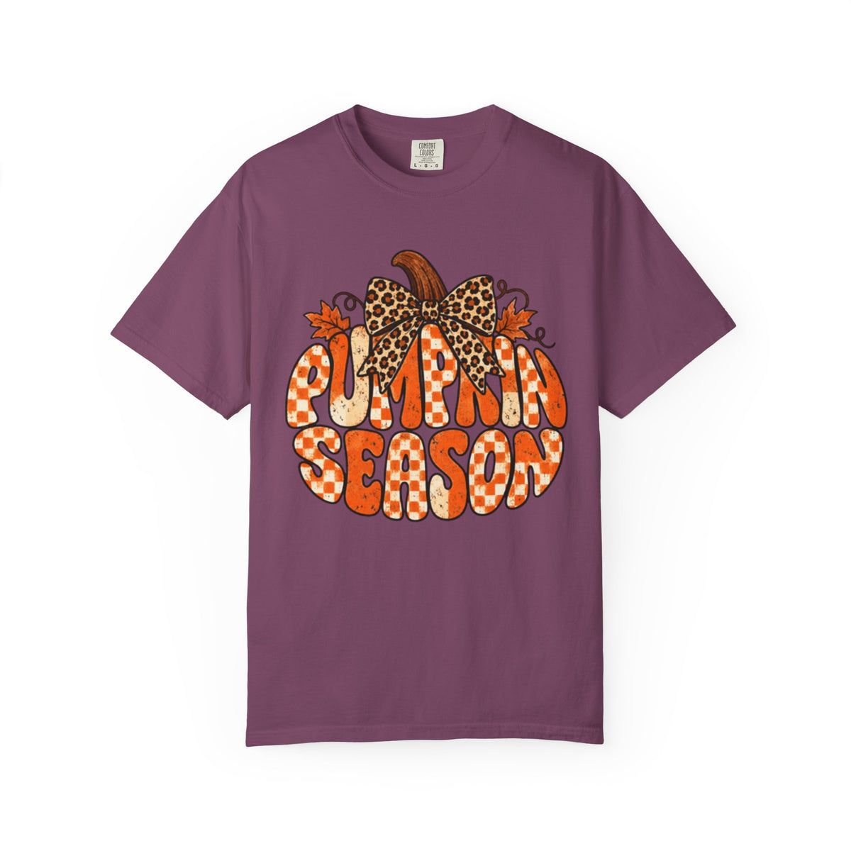 Pumpkin Season T-Shirt — Retro Pumpkin Graphic with Leopard Bow