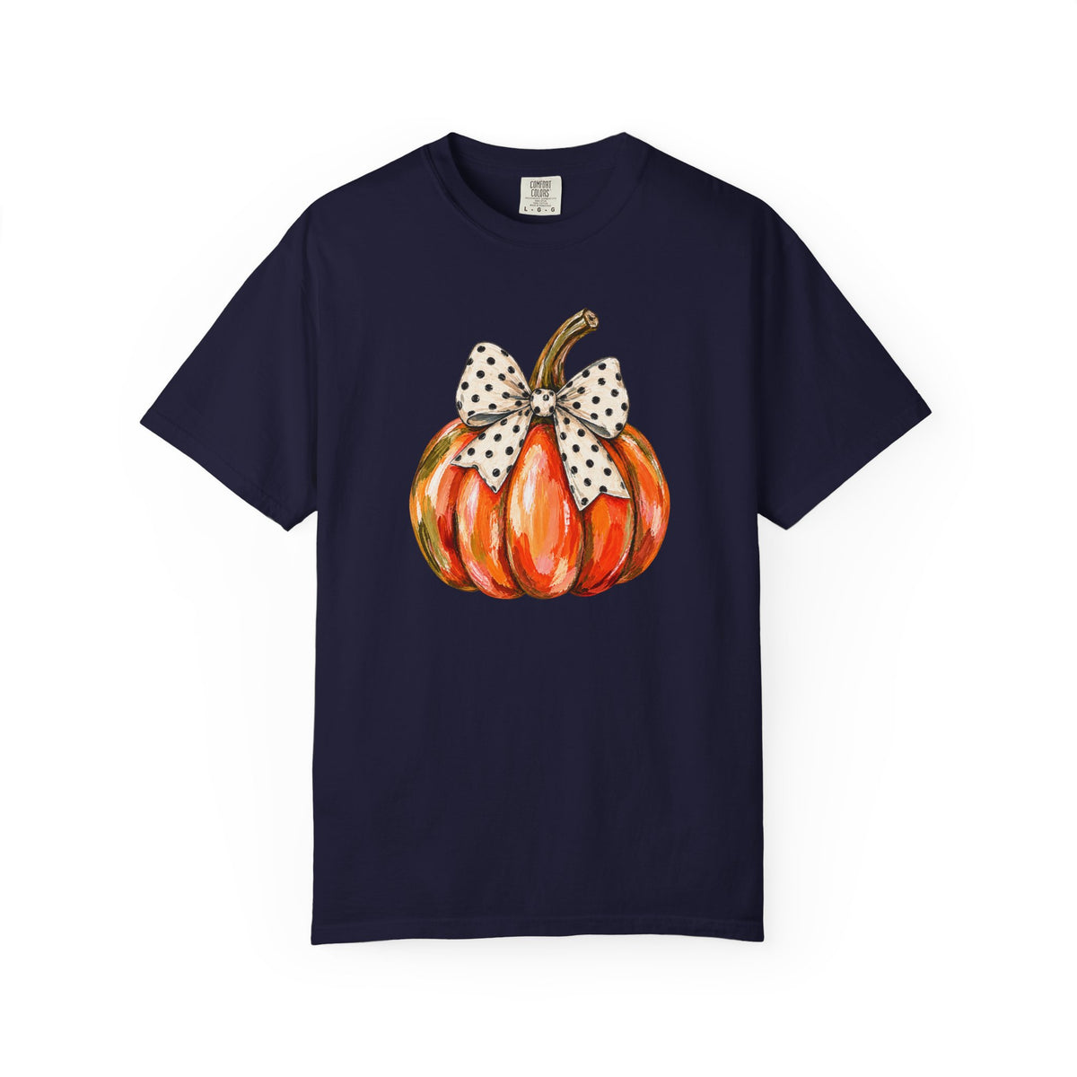 Pumpkin with Polka Dot Bow T-Shirt — Cute Fall Pumpkin Tee