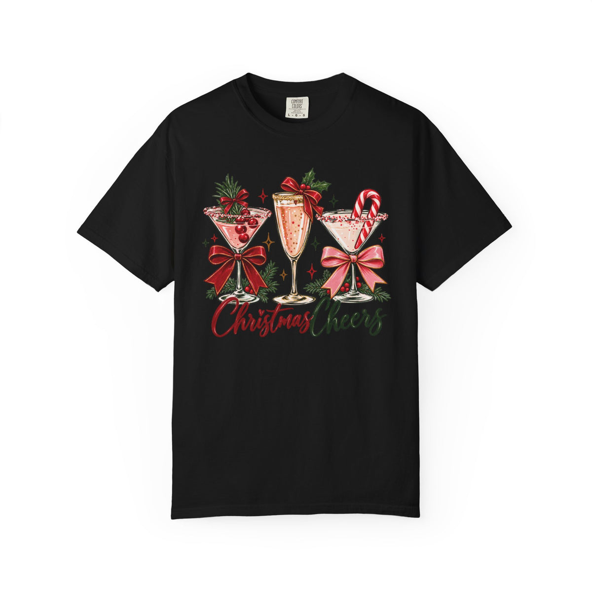 Christmas Cheers cocktail glasses T-Shirt | holiday cocktail design