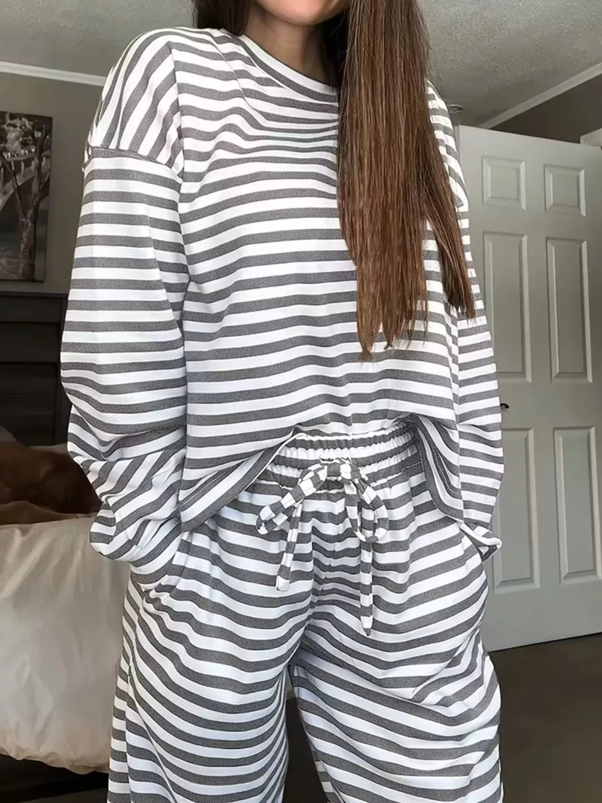 Striped Long Sleeve Top and Pants Set
